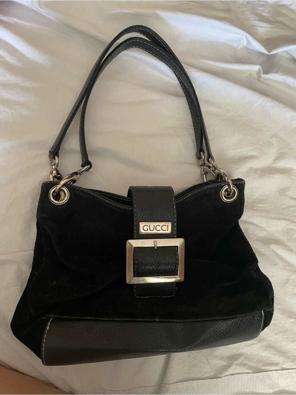 Black Suede & Leather Shoulder Bag